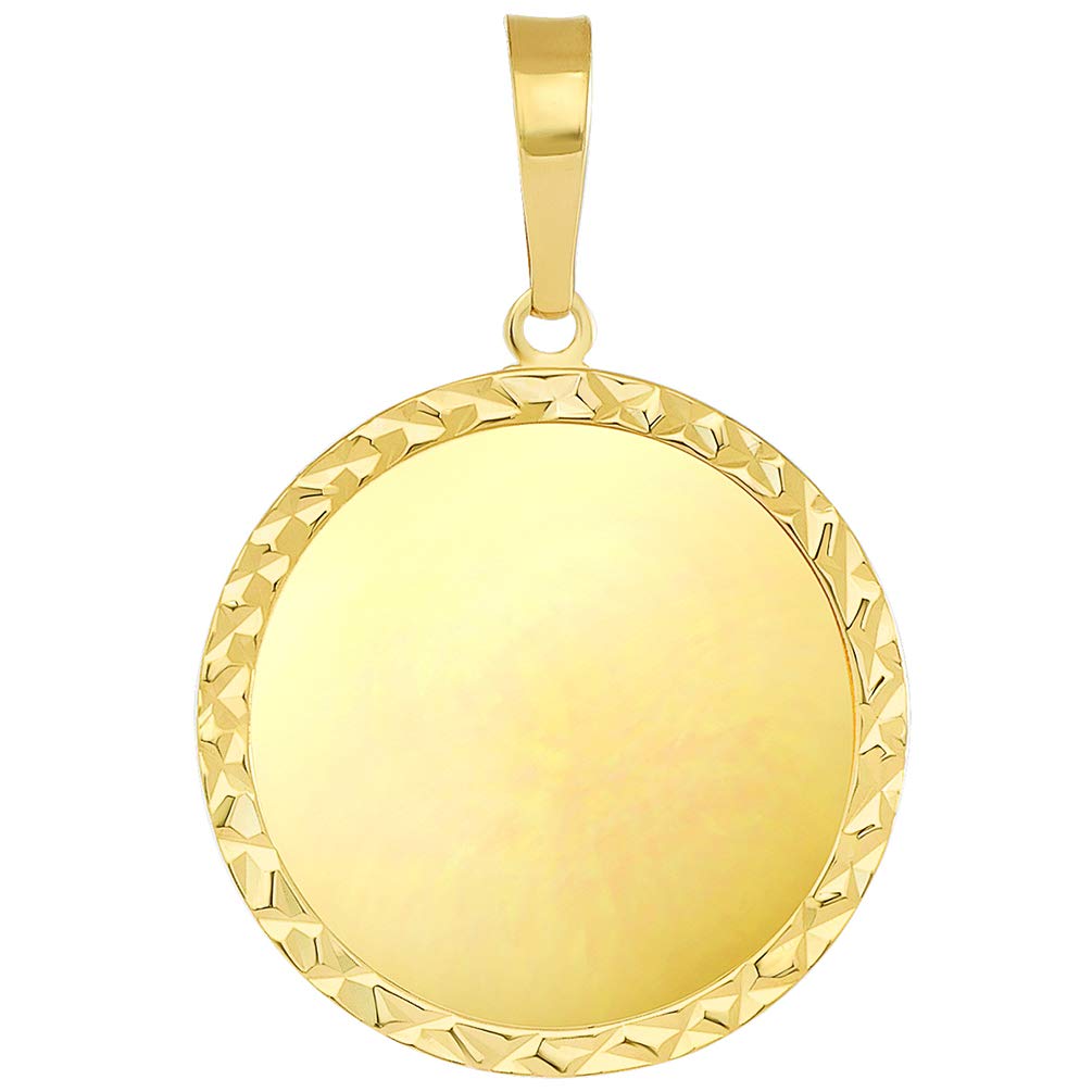 14k Yellow Gold Engravable Personalized Textured Plain Circle Disc Charm Pendant