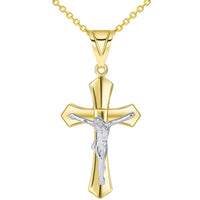 Load image into Gallery viewer, 14k Two Tone Solid Gold Passion Christian Cross Crucifix Pendant with Cable Necklace
