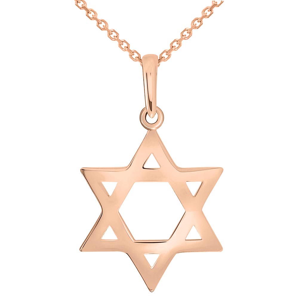 Polished 14k Rose Gold Simple Jewish Charm Star of David Pendant Necklace