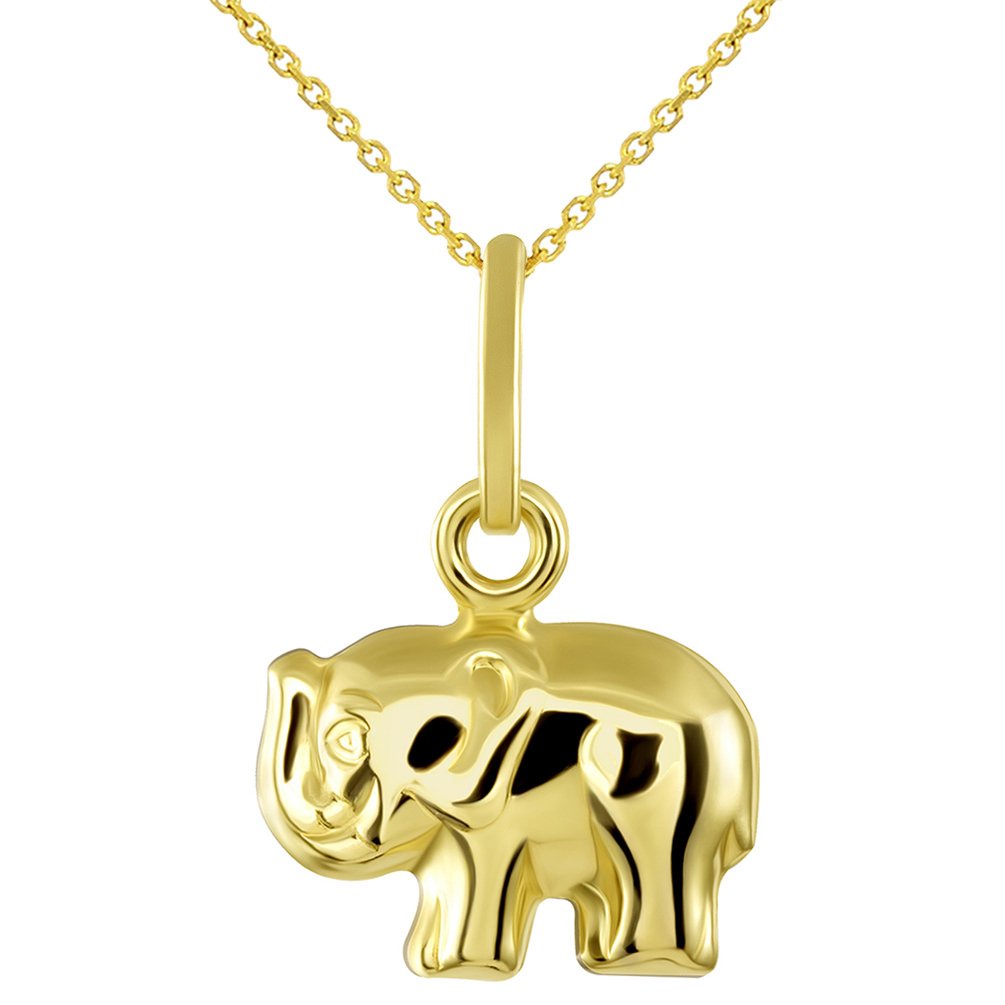 Products 14K Yellow Gold Mini Elephant Charm Feng Shui Symbol Pendant Necklace