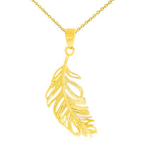 Load image into Gallery viewer, 14K Yellow Gold Textured Feather Charm Pendant

