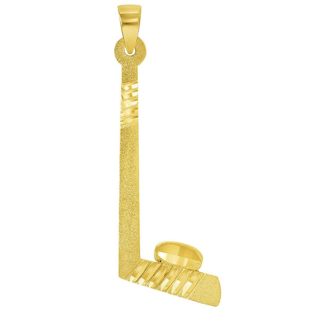 Solid 14k Yellow Gold Ice Hockey Stick and Puck Sports Pendant