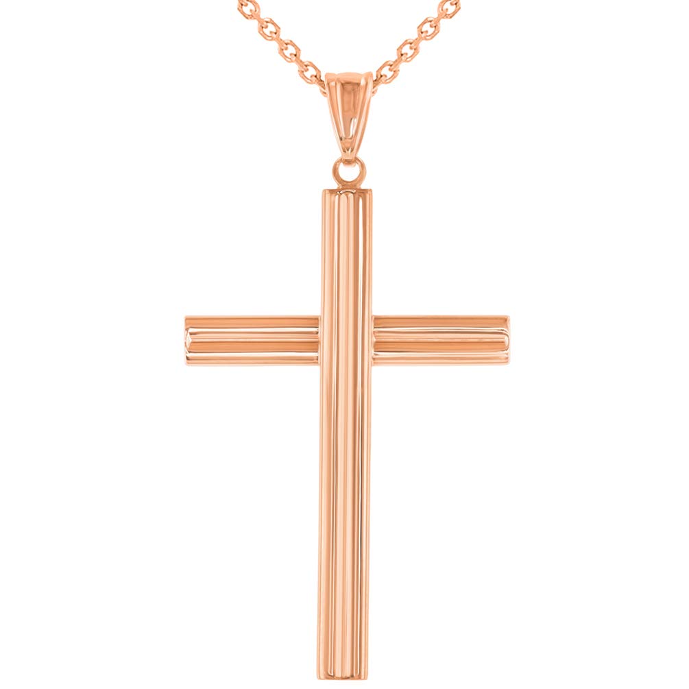 14k Rose Gold Plain Religious Cross Pendant Necklace