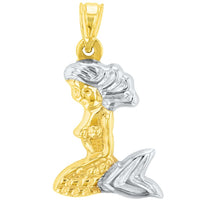 Load image into Gallery viewer, High Polish 14K Yellow Gold 3D Mermaid Charm Pendant Necklace
