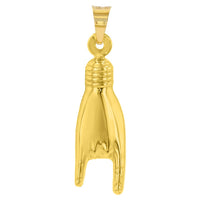 Load image into Gallery viewer, 14K Yellow Gold Hand Charm Mano Cornuto Good Luck Sign Pendant Cuban Chain Necklace
