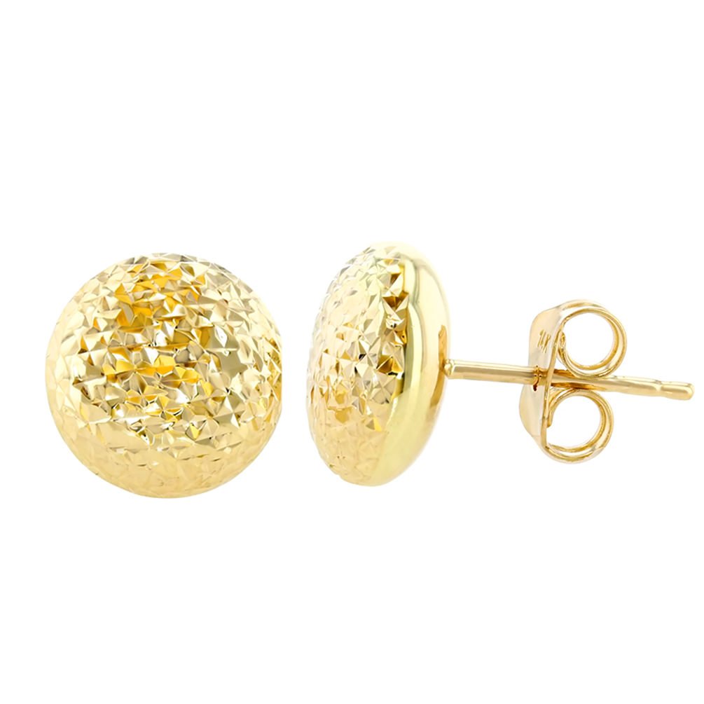 14K Yellow Gold Textured Circle Stud Round Shaped Earrings, 8.8mm