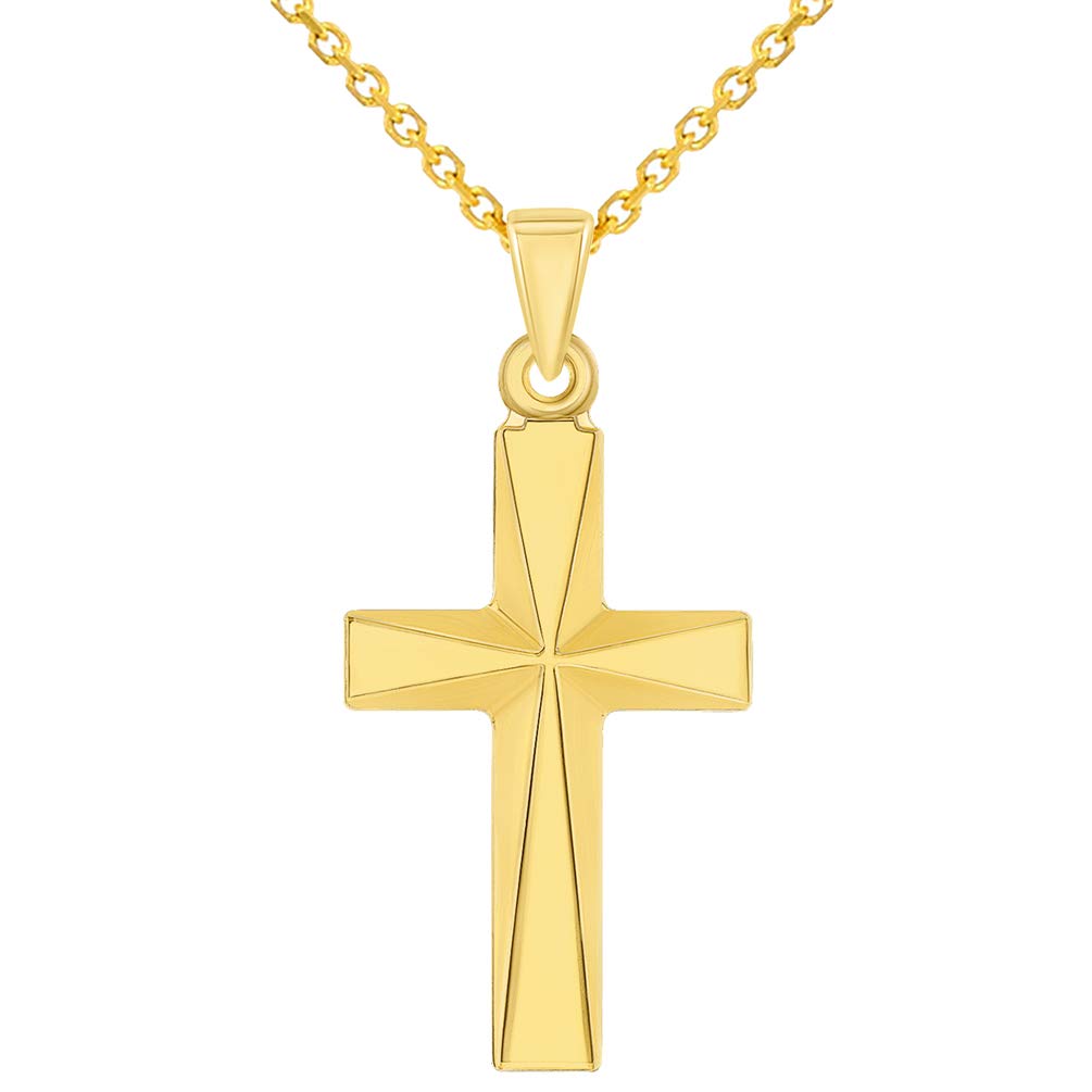 14k Yellow Gold Small Elegant Religious Plain Cross Pendant Necklace