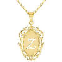 Load image into Gallery viewer, 14k Yellow Gold Elegant Filigree Oval Uppercase Initial Z Script Letter Plate Pendant with Cable Chain Necklace
