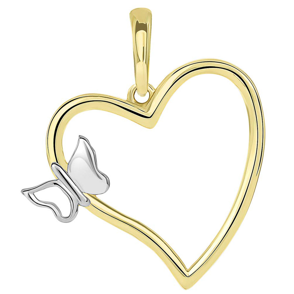 Solid 14K Yellow Gold Curved Open Heart with Butterfly Pendant