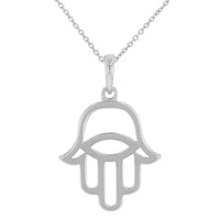 Load image into Gallery viewer, Solid 14k White Gold Hamsa Hand of Fatima with Evil Eye Charm Pendant Necklace

