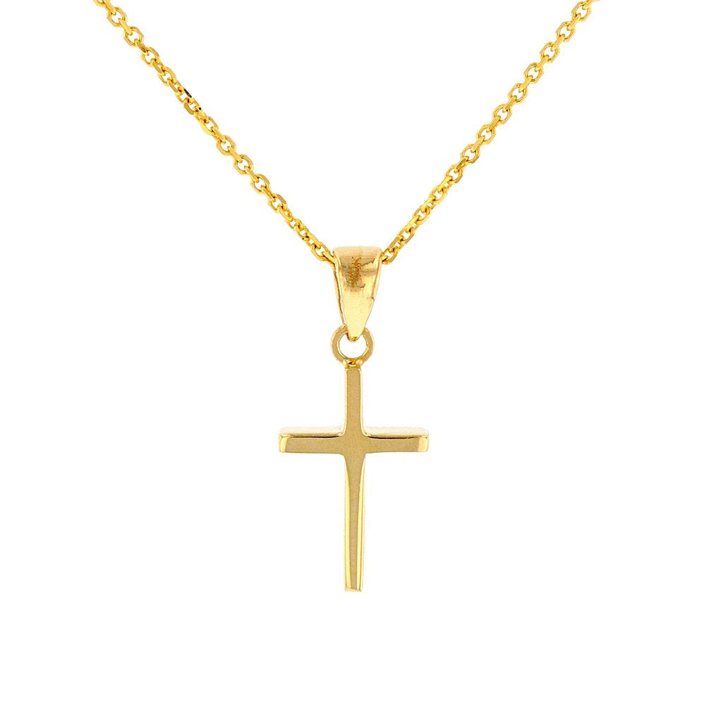 14k Gold Reversible Dainty Slender Cross Pendant
