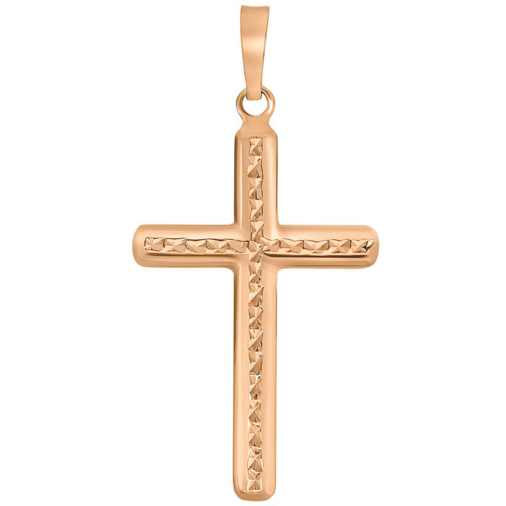 14k Yellow Gold, White Gold or Rose Gold Textured Religious Classic Cross Pendant