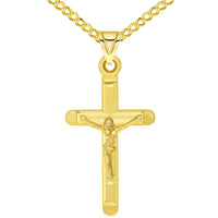 Load image into Gallery viewer, 14k Yellow Gold Tube-Style Religious Crucifix Pendant with Curb Chain Necklace
