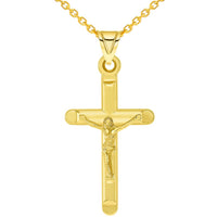 Load image into Gallery viewer, 14k Yellow Gold Tube-Style Religious Crucifix Pendant with Cable Chain Necklace
