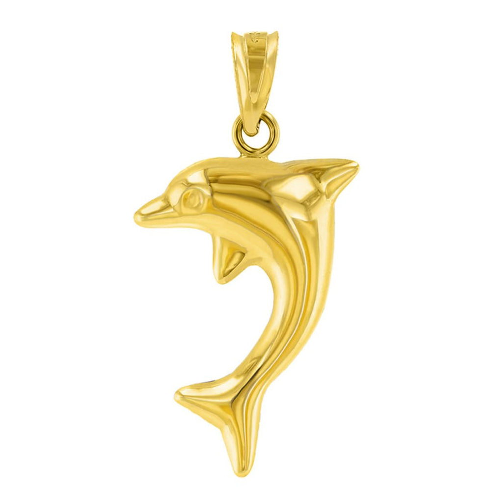 14k Yellow Gold 3-D Jumping Dolphin Pendant with High Polish