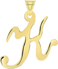 Load image into Gallery viewer, Solid 14k Yellow Gold Script Uppercase Initial K Cursive Letter Pendant
