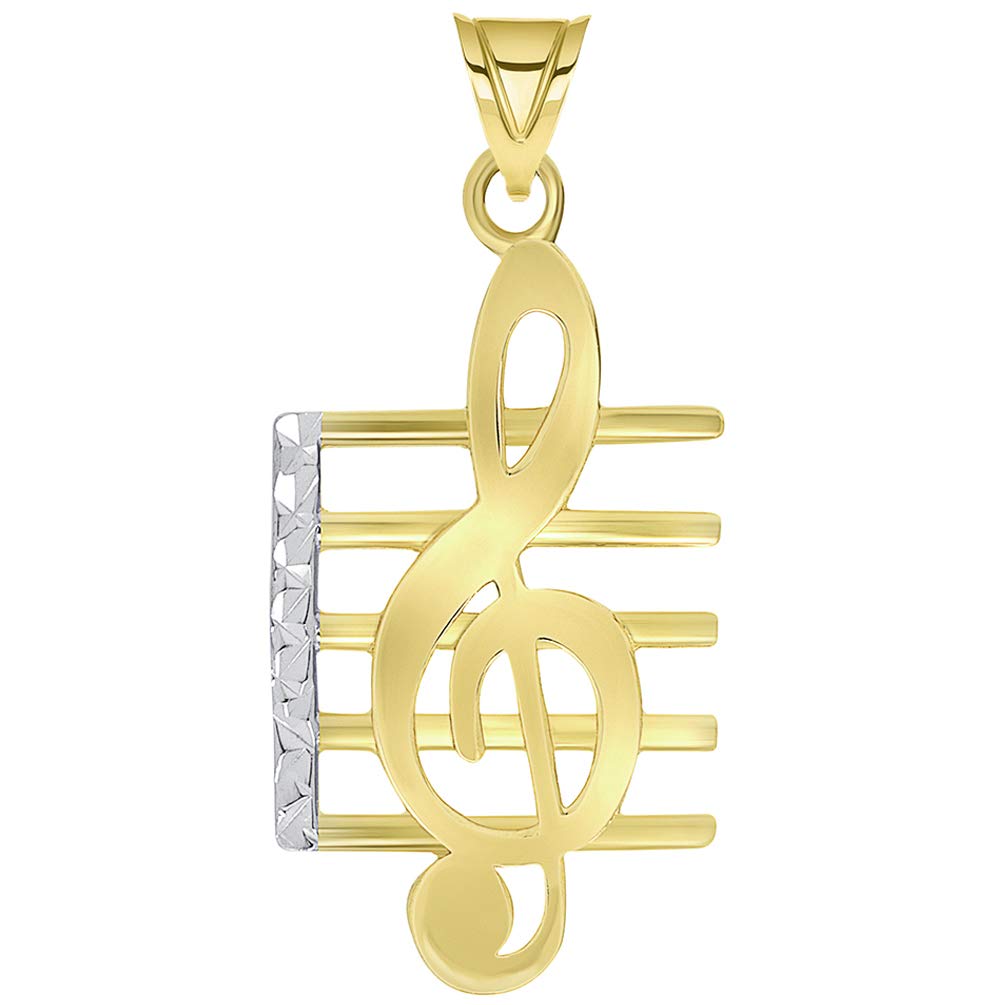 14k Yellow Gold Textured G Clef Musical Note On Staff Pendant