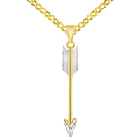 Load image into Gallery viewer, 14k Yellow Gold Tribal Feather Arrow Charm Pendant with Curb Chain Necklace
