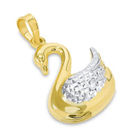 Load image into Gallery viewer, High Polish 14k Yellow Gold 3D Swan Animal Pendant Necklace (Reversible)
