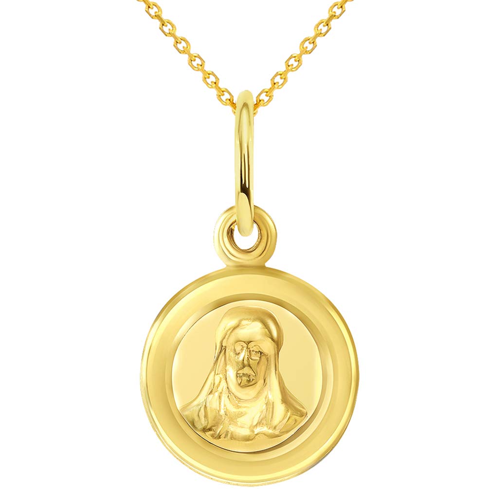 14k Yellow Gold Mini Sacred Heart of Jesus and Guadalupe Medallion Charm Pendant Necklace