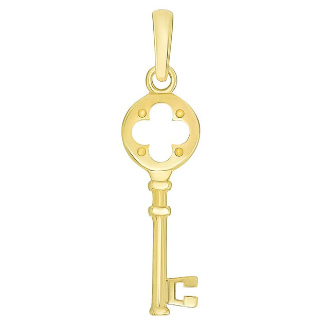 14k Gold Four Leaf Clover Love Key Charm Pendant | Jewelry America