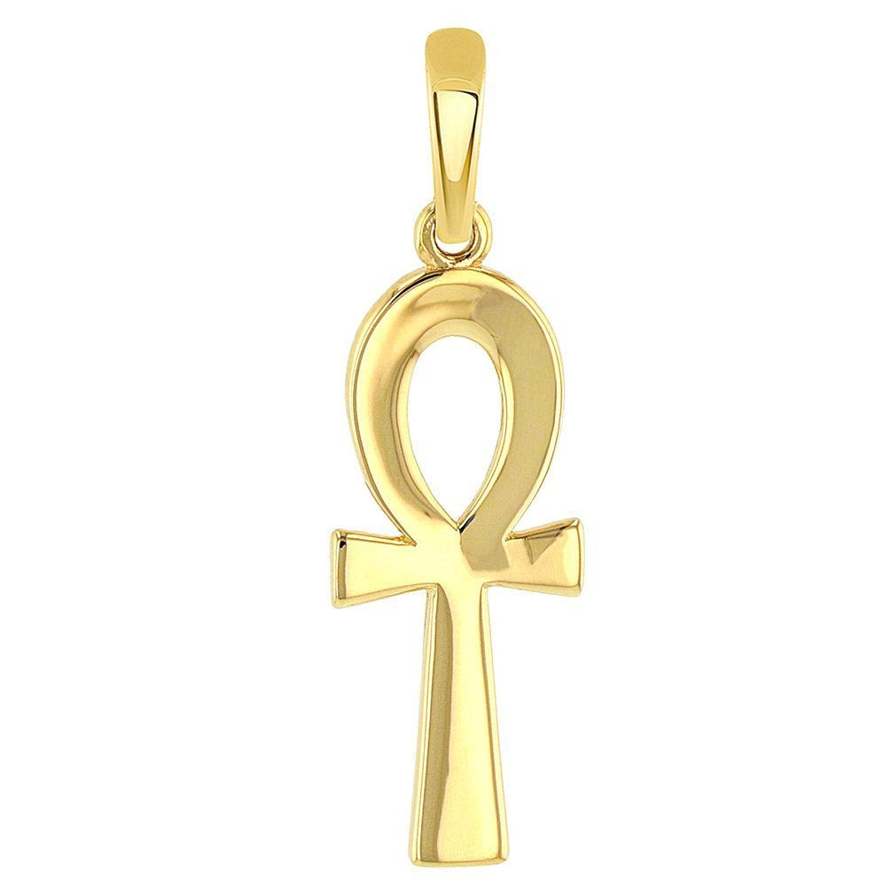 Solid 14k Yellow Gold Polished Egyptian Ankh Cross Charm Pendant