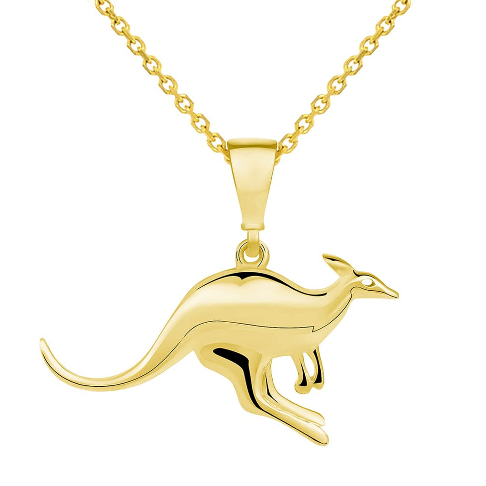 14k Yellow Gold Mini Kangaroo Hopping Charm Animal Pendant Necklace