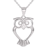 Load image into Gallery viewer, Solid 14k White Gold Open Big Eyes Owl Animal Pendant Necklace
