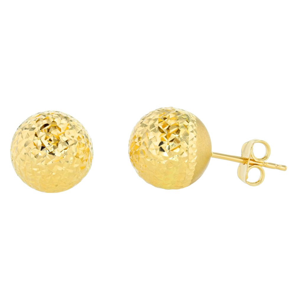 Polished 14k Yellow Gold Textured Ball Round Stud Earrings, 11mm
