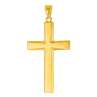 Load image into Gallery viewer, 14K Yellow Gold Plain and Simple Religious Cross Pendant with Cuban Curb Chain Necklace
