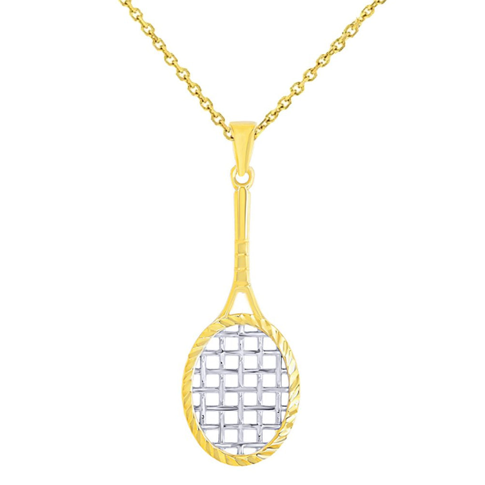 Gold Tennis Racquet Pendant Necklace