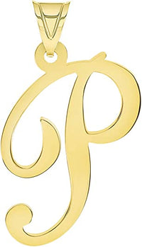 Load image into Gallery viewer, Solid 14k Yellow Gold Script Uppercase Initial P Cursive Letter Pendant
