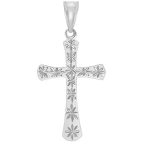 Load image into Gallery viewer, High Polished 14k White Gold Textured Star Cut Religious Cross Pendant Necklace with Rolo Cable Chain
