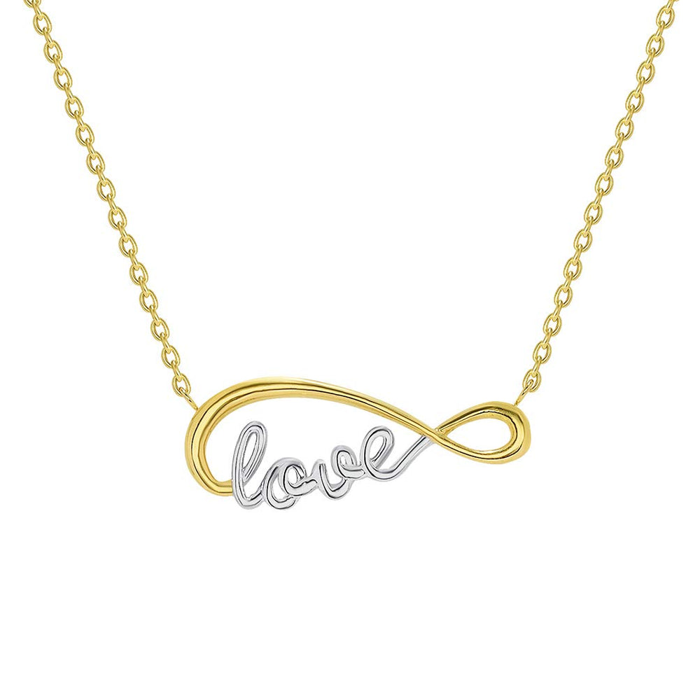 14k Yellow Gold Fancy Infinity Love Word Necklace with Lobster Claw Clasp