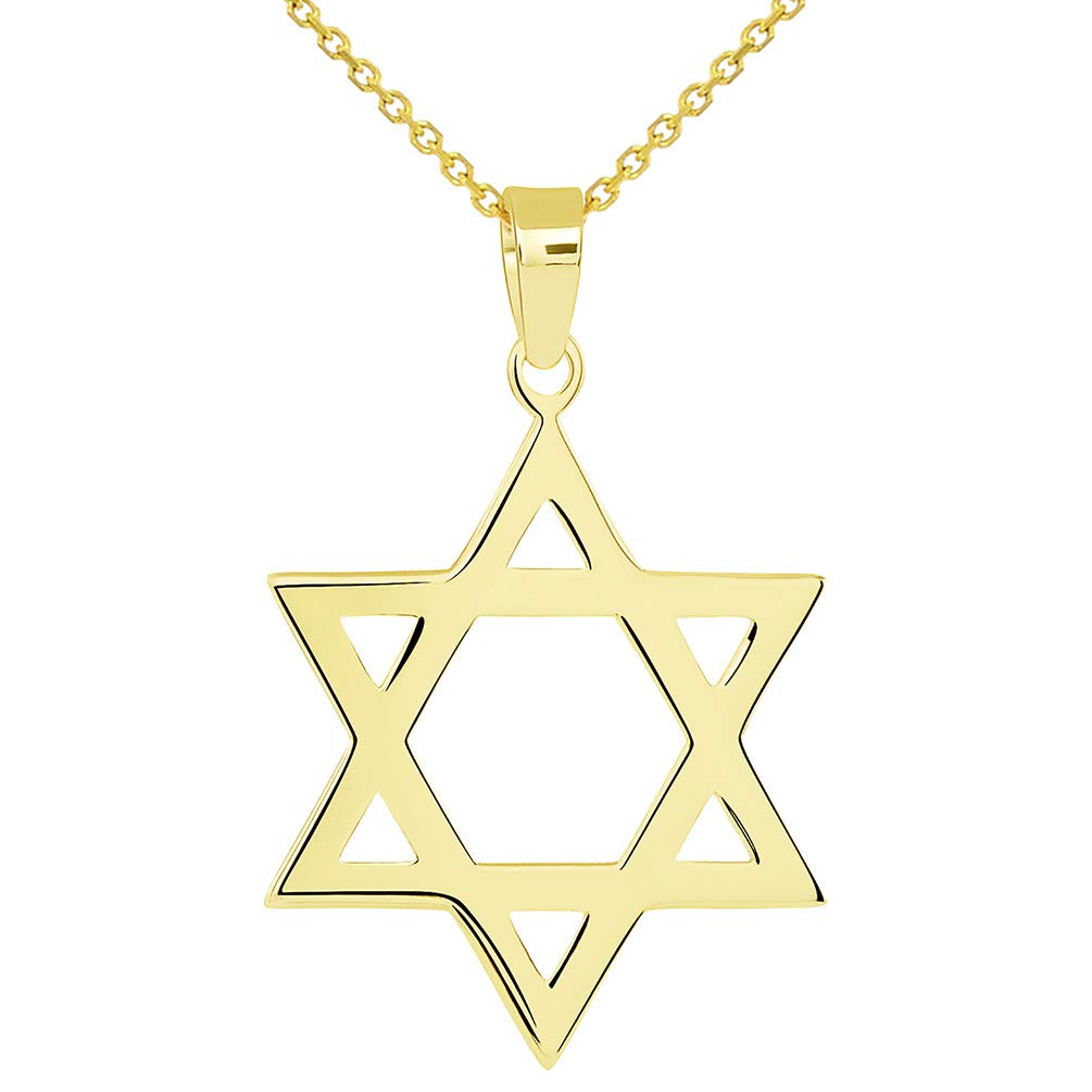 Solid 14k Yellow Gold Classic Hebrew Star of David Pendant Necklace