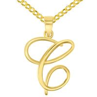 Load image into Gallery viewer, 14k Yellow Gold Elegant Script Letter C Cursive Initial Pendant with Curb Chain Necklace
