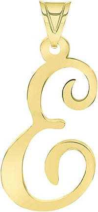 Load image into Gallery viewer, Solid 14k Yellow Gold Script Uppercase Initial E Cursive Letter Pendant
