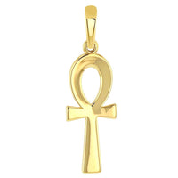 Load image into Gallery viewer, Solid 14k Yellow Gold Polished Egyptian Ankh Cross Charm Pendant with Chain Necklace
