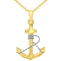 Load image into Gallery viewer, 14k Two-Tone Gold 3D Anchor with Rope Pendant Necklace
