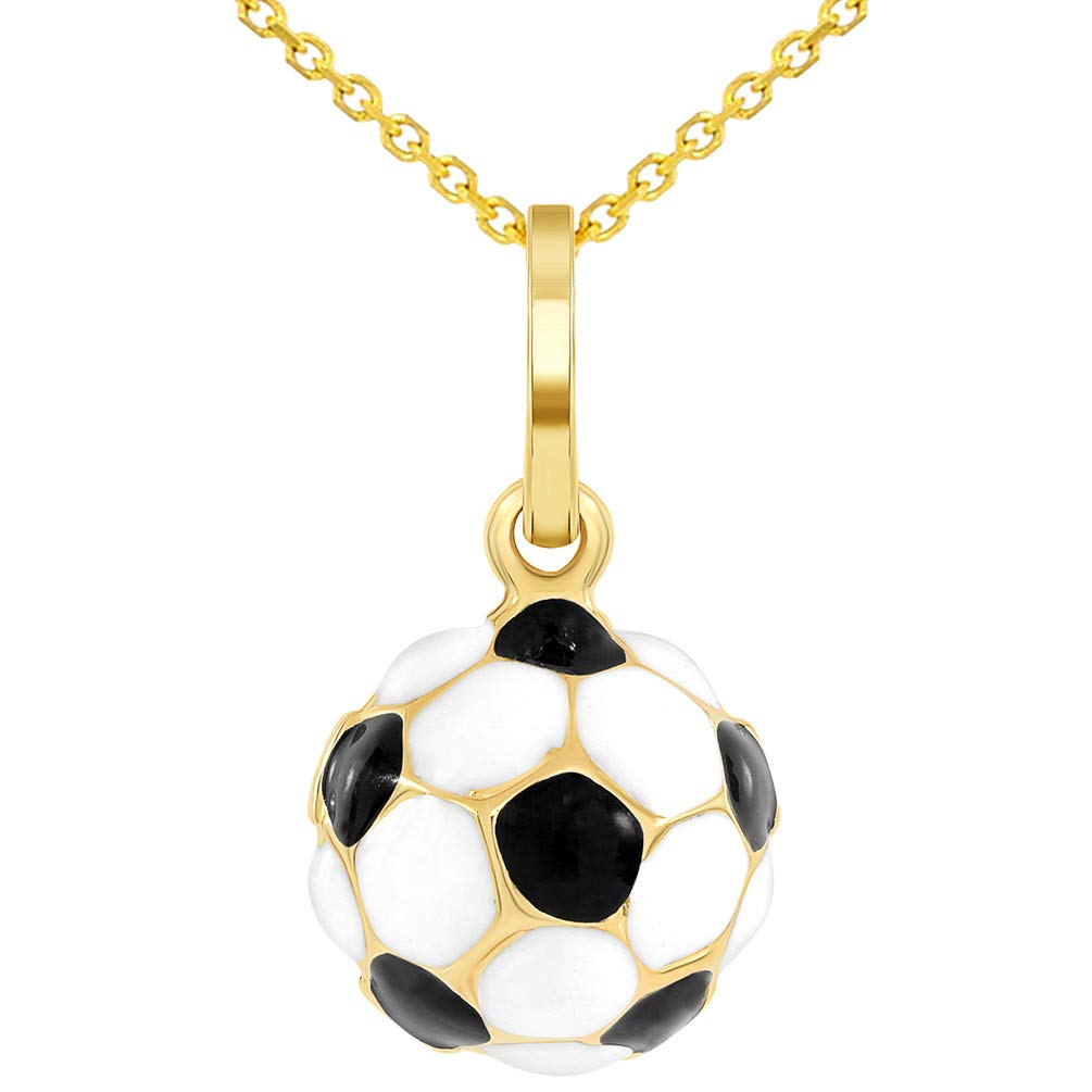 Black and White Enameled 3D Classic Soccer Ball Charm Pendant Necklace