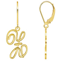Load image into Gallery viewer, Solid 14k Yellow Gold Elegant Script Letter Cursive Initial Dangle Drop Earrings with Leverback - A to Z
