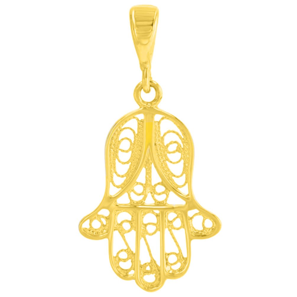 14K Yellow Gold Hand of Fatima Pendant