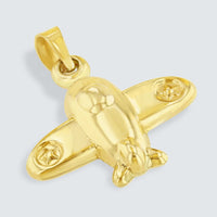 Load image into Gallery viewer, High Polish 14K Yellow Gold 3D Star Airplane Charm Aircraft Ascending Pendant Cuban Chain Necklace

