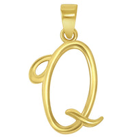 Load image into Gallery viewer, 14k Yellow Gold Elegant Script Letter Q Cursive Initial Pendant with Figaro Chain Necklace
