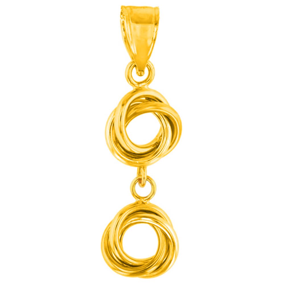 Solid 14K Yellow Gold Double Love Knot Charm Dangling Pendant