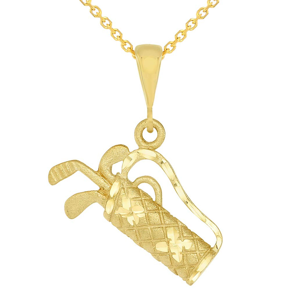 14k Yellow Gold Set of Golf Clubs in a Sunday Carry Bag Charm Sports Pendant Necklace