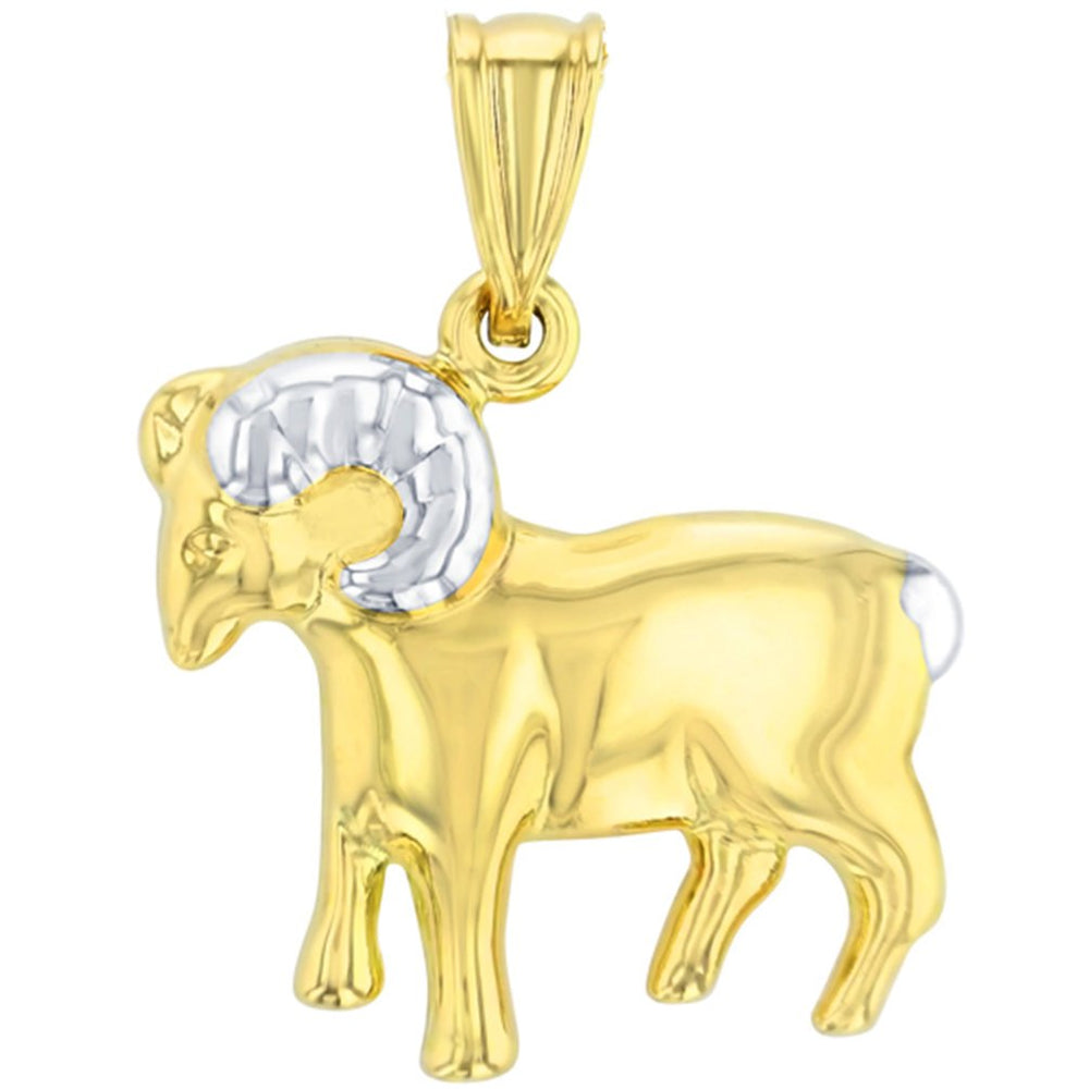 High Polish 14K Gold Ram Pendant Aries Zodiac Sign Charm - Yellow Gold