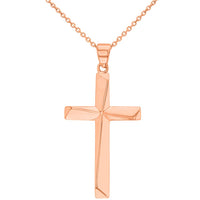 Load image into Gallery viewer, Solid 14K Rose Gold Elegant Religious Plain Cross Pendant Necklace
