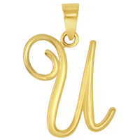 Load image into Gallery viewer, 14k Yellow Gold Elegant Script Letter U Cursive Initial Pendant Necklace
