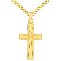Load image into Gallery viewer, 14k Yellow Gold Small Elegant Religious Plain Cross Pendant with Curb Chain Necklace
